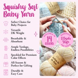 KnitPal Cotton to The Core Speckled Soft Baby Cotton Yarn for Crocheting, 72% Cotton and 28% Acrylic - 3 DK Weight Cotton Acrylic Blend Yarn for Knitting - 6 Skeins, 810yds/300g - Frosted Blueberry