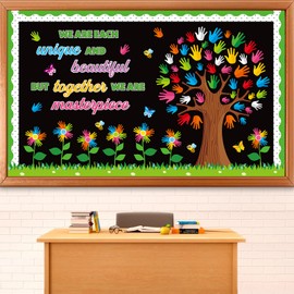 Spring Bulletin Board Set Spring Handprint Tree Flower Back to School Classroom Decorations Student Diversity Bulletin Board Motivational Handprint Paper Cutout for Class Nursery Wall Teacher Supplies