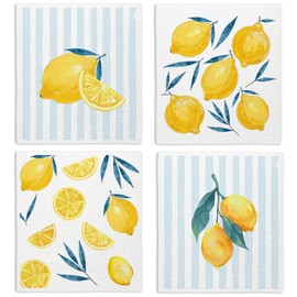LARTSFRO Lemon Swedish Dishcloths for Kitchen, Swedish Dish Cleaning Cloths for Friut, Papaya Reusable Paper Towels, 4 Pack Dish Towels for Kitchen, Reusable Sponge Cloths Washable