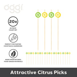 OGGI Citrus Cocktail Picks for Drinks 20 pcs - Lemon & Lime Cocktail Picks for Appetizers, Cocktail Picks Reusable, Lemon Cocktail Picks, Lime Cocktail Picks, 4.5" / 11.5cm