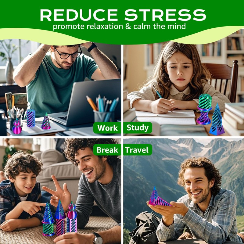 3Dgenius 6 Pack Spiral Cone Fidget Toys 3D Printed Spiral