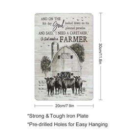 Vintage Metal Tin Sign God Made A Farmer Retro Farm Wall Decor for Home Living Room Kitchen Bathroom Man Cave Cafe Bar Farmhouse Christian Religious Gifts - Farmhouse Decor 8x12 Inch