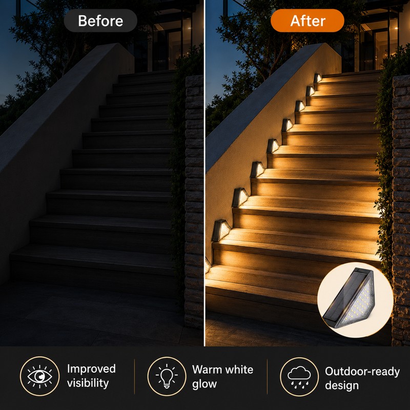 Solar Step Lights for Outdoor Stairs – Warm White LED