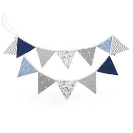G2PLUS Grey and Blue Fabric Bunting Garland, 3.3 m Double-Sided Fabric Garland, Cotton Bunting Boy, 12 Pieces Fabric Bunting for Children's Room, Children's Birthday Party or Outdoor Party