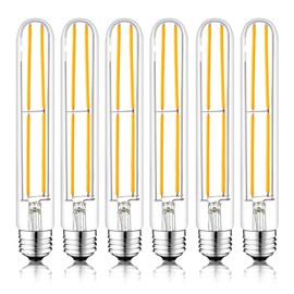 NOVELUX 7.3 Inch E26 Led Bulb 6W Dimmable, 2700k Soft White Edison Bulbs 800LM, Equal 80 Watt Tubular T10 T9 Long Clear Glass Light Bulb for Rustic Pendant Pipe Wall Sconces Chandeliers - 6Pack