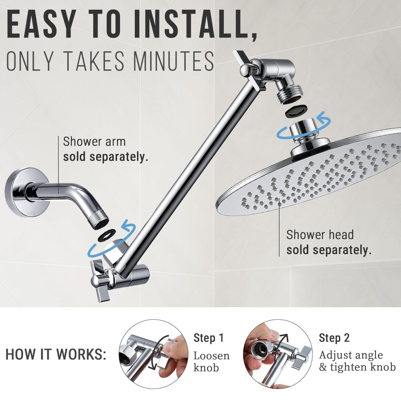 G-Promise Shower Head Extension Arm, Stainless Steel Adjustable Extender with