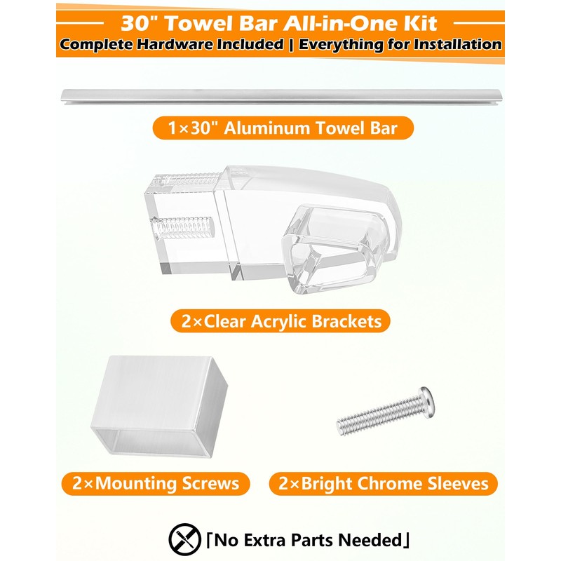 IWIWE 30" Long Chrome Framed Sliding Shower Door Towel Bar