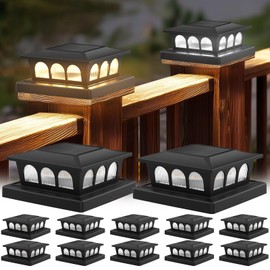 12 Pack Solar Post Cap Lights, Warm White & Cool White Auto On/Off, Waterproof Fence Post Solar Lights for 4x4 5x5 6x6 Wood/Vinyl Posts, Fence, Deck, Patio, Garden Decor (Black)