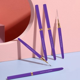 MUIIGOOD Nail Art Liner Brushes, 5Pcs Liner Brush For Nails, Painting Nail Art Brush Set Dotting Drawing Tool for Long Lines, Thin Details, UV Gel Polish Painting, Fine Drawing 7/9/11/15/25mm(Purple)