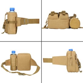 DONGKER Bum Bag with Bottle Holder, Tactical Waist Bag, Waterproof Belt Bag with Water Bottle Holder for Men and Women, Hiking, Running, Camping, Trekking, Cycling