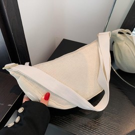 Shoulder Bag for Women Small Nylon Half Moon Soft Casual Shoulder Bag Chest Bag Shoulder Bag Daypack Shoulder Bag, Corduroy white