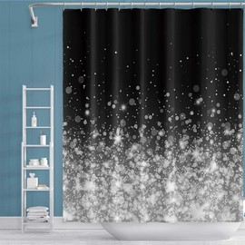 OERJU 72x72inch Sparkly Dots Shower Curtain Beautiful Romantic Dreamlike Night Black White Art Glitter Girly Style Waterproof Fabric Bathroom Polyester Shower Curtain for Bathtub Showers with Hooks