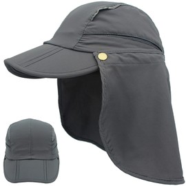 Huakunda Hat with Neck Protection, Removable, Multi-Purpose Summer Sun Hat, Sun Protection, Breathable, Quick Drying, UV Protection, darkgray