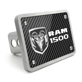 iPick Image - RAM 1500 UV Graphic Carbon Fiber Texture Billet Aluminum 2" x 2" inch Tow Hitch Cover for SUV and Truck Made in USA
