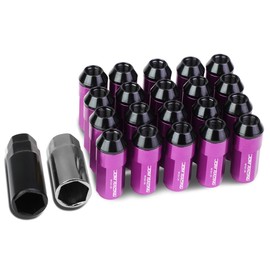 DNA MOTORING LN-ZTL-9027-125-PP 20Pcs M12 x 1.25 Open/Closed End Style 23mm OD/53mm Height Wheel Lug Nuts w/Deep Drive Extension, Purple