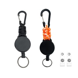 [DMEEK] Set of 2 Reel Keychains with Carabiner, Elastic Reel Key Reel, Keychains, 2 Badge Clips, Heavy Duty, Up to 60cm, Anti-Lost, Metal Wire, Hanging Name Tags for Camping Hiking Fishing Outdoor