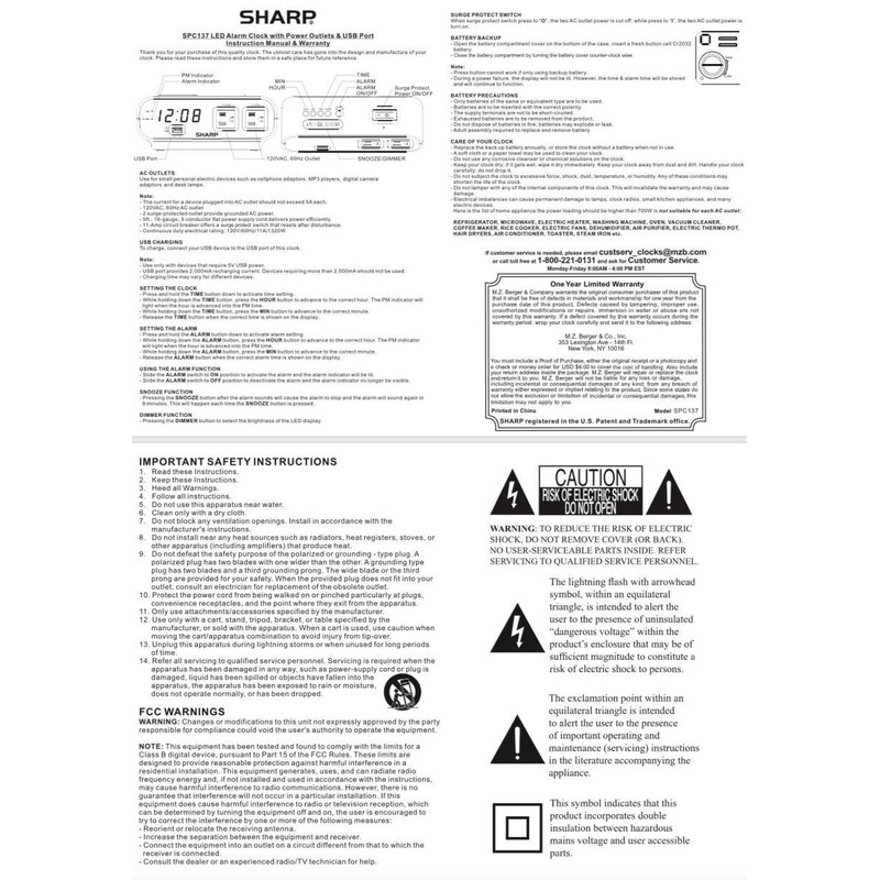 Sharp Digital Alarm Clock with 2X Power Outlets with Surge