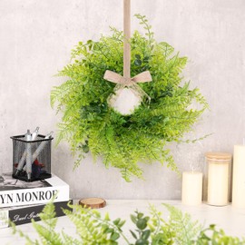 6 Pcs Green Fern Hanging Wreaths Artificial All Seasons Fern Wreath Mini Greenery Hanging Wreath for Pillar Front Door Porch Wall Window Farmhouse All Seasons Decoration