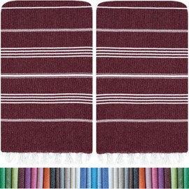 HAVLULAND |Pack of 2| Turkish Beach Towels Oversized 39x71, 100% Turkish Cotton Sand Free Quick Dry Absorbent Towel Travel Blanket for Adults Beach Gift Beach Essentials - Burgundy