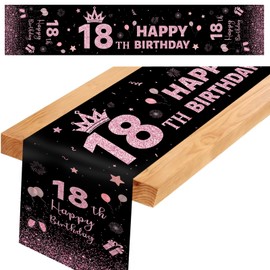 Table Runner for 18th Birthday, Black Pink Party Tablecloth, Table Runner for 18th Birthday, Table Runner for 18th Birthday, Party, Tablecloth, Decoration (182 x 35 cm)