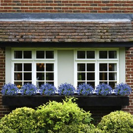 15 Bundles Artificial Flowers UV Resistant Outdoor Plants No Fade Faux Plastic Shrubs Fake Silk Flowers Window Box Garden Porch Home Decoration(Blue)