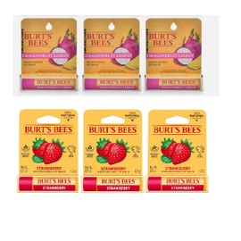 Burt's Bees 6X Burt’s Bees Moisturizing Lip Balm, Dragonfruit Lemon, STRAWBERRY 0.15 Oz EACH