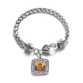 Inspired Silver - St. Michael - Silver Braided Bracelet for Women - Square Charm Bracelet Jewelry Gift with Cubic Zirconia - Women's Charm Bracelet with Lobster Claw Clasp