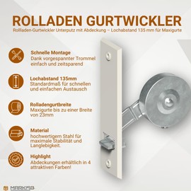 markiso® Roller Shutter Belt Winder Flush-Mounted [Made in Germany] – 1x Inlet Winder for 23 mm Maxi Belt [Hole Spacing 135 mm] – Roller Shutter Winder with White & Coloured Bezels – Top Roller Blind
