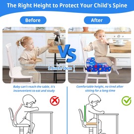 TOTIDYH SitzerhöHung Stuhl Kind, Tragbare Rutschfestes Sitzkissen Kinder, Waschbar SitzerhöHung Kinder Stuhl mit 2 Sicherheitsgurten, Zerlegbar StuhlerhöHung Kind(Meerjungfrau Blau)