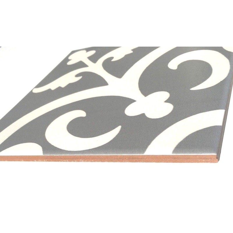 Flora Encaustic Soft Gray White 8x8 Satin Glaze Ceramic Tile