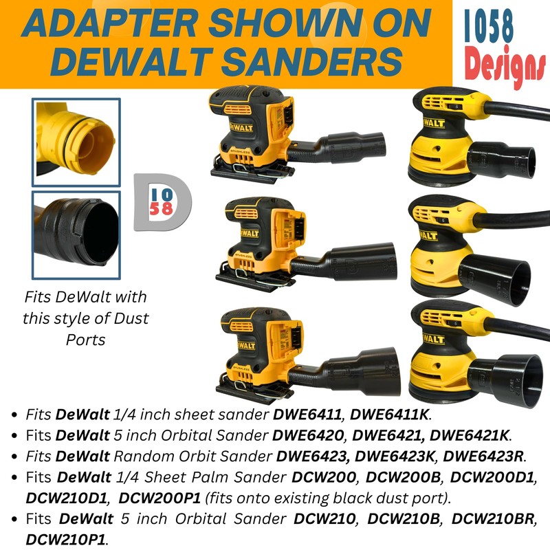 1058 Designs - Sander Vacuum Adapter for DeWalt or Craftsman