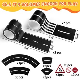 Aelmiyw Removable Toy Car Road Tape Stickers for Kids, 4 Rolls Roadway Tape with Curves, Black Residue Free Road Car Track Tape for Kids Birthday Party Racing Party Decoration, 2 Inch Wide 65 FT Long