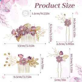 4Pcs Wedding Hair Accessories for Women, Classy Bridal Hair Pins Flower Bridesmaid Hair Accessories 10Pcs Spiral Pearl Hair Pins for Brides Bridesmaids Women Girls (Purple)