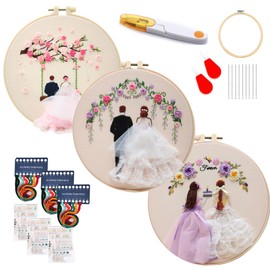 Maydear 3 Sets Embroidery kit for Beginners Adults,Embroidery Kit Punch Needle Kit Cross Stitch Kits with Embroidery Hoop and Instructions,Hand Embroidery Kit (Couple Beginner Embroidery kit)