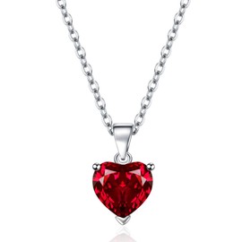 CERSLIMO Silver Heart Necklace for Women Girls - 14K White Gold Plated Cubic Zirconia Necklaces for Ladies, Small 2cm Clear Red Crystal Jewellery Set Wedding Gifts Birthday Christmas