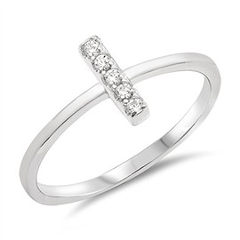 Clear CZ Simple Dainty Bar Stackable Midi Ring Sterling Silver Band Size 5
