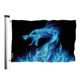 Swono Blue Fiery Dragon Flag 3x5 Ft Abstract Fire Dragon Black Flag Big Flag for Outdoor Indoor Office Workplace Home Garden Business