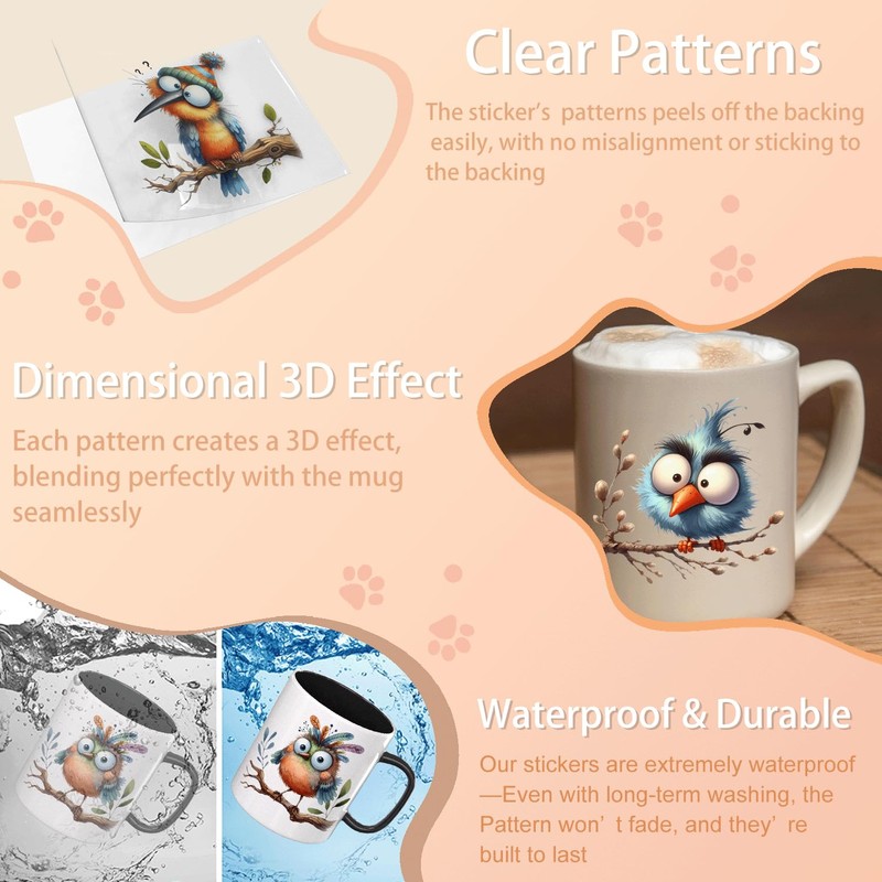 UV DTF Cup Wrap - 12 Sheets Funny Birds on