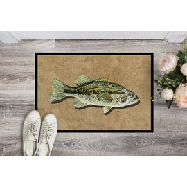 Caroline's Treasures 8806JMAT Small Mouth Bass Doormat 24x36 Front Door Mat Indoor Outdoor Rugs for Entryway, Non Slip Washable Low Pile, 24H X 36W