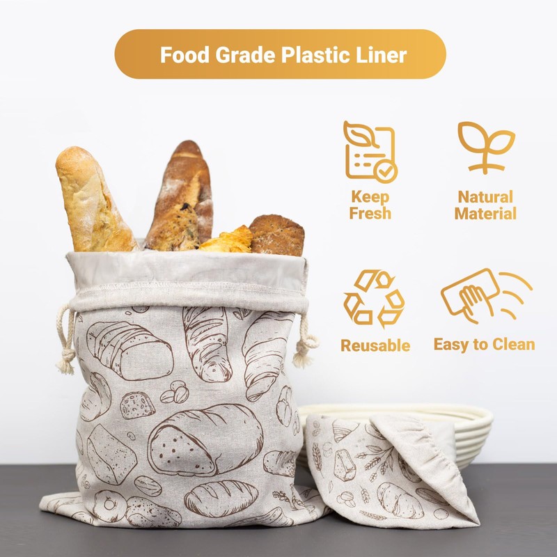 Verigud Large Reusable Linen Bread Bag and 10'' Bowl Cover