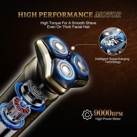 MENSURE Electric Razor for Men, Rechargeable Electric Shavers with Pop-up Trimmer, IPX7 Waterproof Cordless Shavers, Type-C, LED Display, Travel-Friendly, Gift for Men, Gold