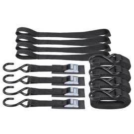 EXVITAL Tie Down Straps with Hook Cam Buckle Straps 1" x 8’ 1200lbs Break Strenght with Extra Soft Loops for Motorcycle, Kayak, ATVs, Dirt Bike, Truck, Car Black 4 Pack