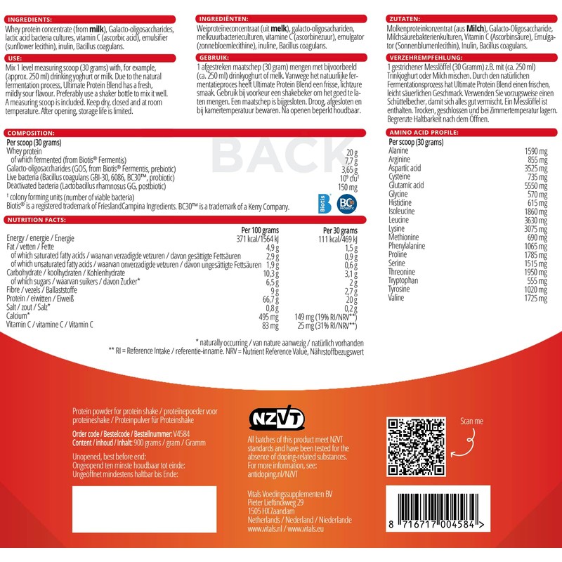 Vitals - Ultimate Protein Blend Stand Up Pouch 900 grams