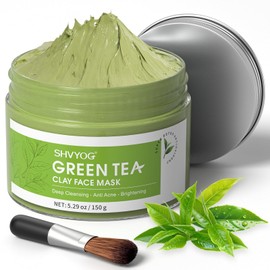 SHVYOG Green Tea Face Mask, Antioxidant Green Tea Clay Mask with Volcanic Mud, Deep Cleansing & Moisturizing & Hydrating Clay Facial Mask for Pores, Blackheads, Wrinkles, Dirts