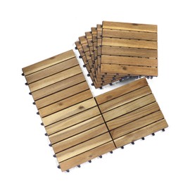 VICTORY RELAX Acacia Wood Flooring Interlocking Deck Tiles for Patio Decor 9 PCS 6 Slats - Waterproof Indoor & Outdoor Decor - Balcony Garden Decking Tile (11,81 * 11,81 * 0,94 Inches)
