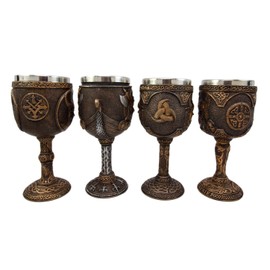 Ebros Odin Valkyrie Loki Battle Longship 7oz Resin Wine Goblet Chalice Set of 4