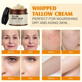 Beef Tallow Skincare Moisturizer for Face,B/eef Tallow and Honey Cream,Be/ef Tallow Moisturizer,Tallow and Honey Balm,Hydrating Face C/ream,Bee/f Tallow Cream,Organic Hydrating Beef Tallow Balm