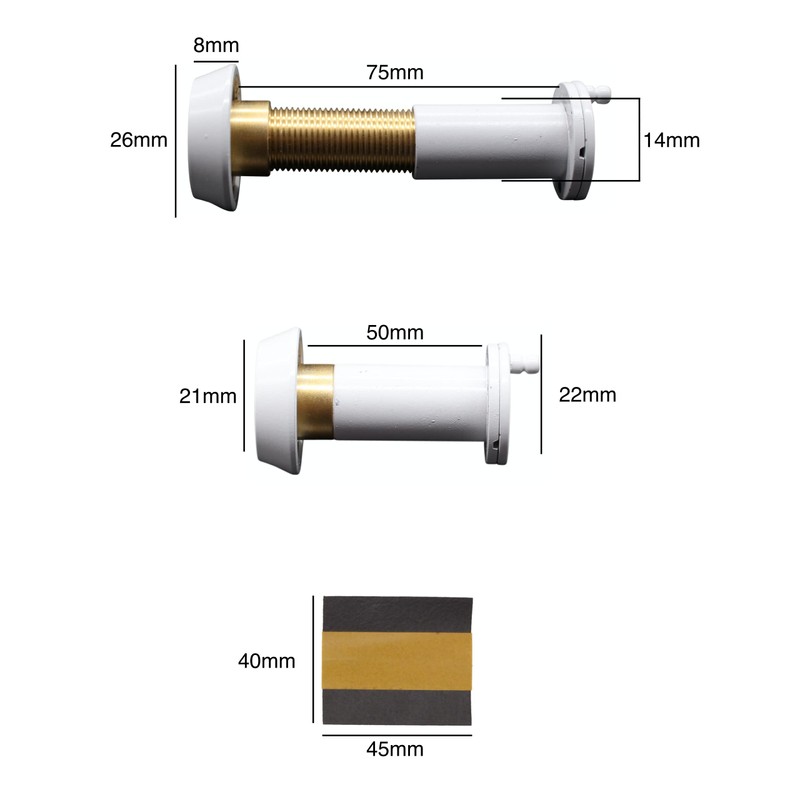 Door Viewer White Peephole Wide Angle 50-75mm Thick Doors