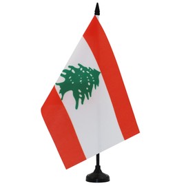 AZ FLAG Lebanon Table Flag 5'' x 8'' - Lebanese Desk Flag 21 x 14 cm - Black plastic stick and base