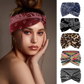 wishstream Wide Headbands for Women, 7'' Extra Large Turban Headband Boho Hairband Hair Twisted Knot Accessories, 6 Pack (6 COLOR, STYLE 1)